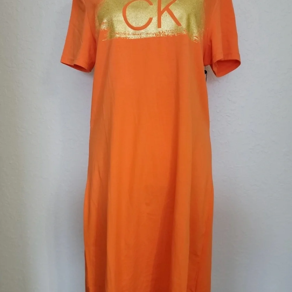 Calvin Klein Orange Midi Dress with Gold Accent - Picture 8 of 8